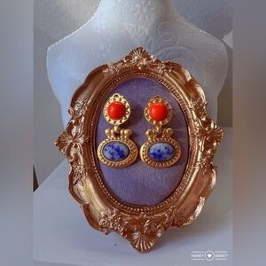 - - 18K GP Vintage Byzantine style  Sodalite earrings